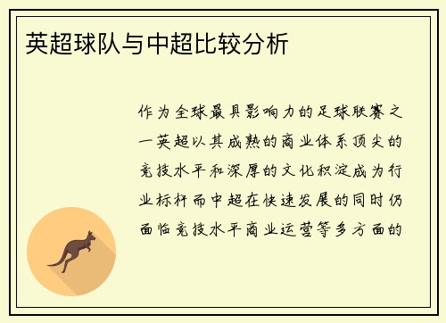 英超球队与中超比较分析